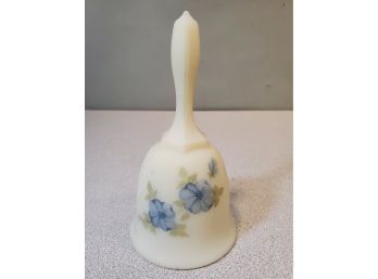 Vintage Fenton Satin Glass Bell, Hand Painted By T. Watson, Blue Flowers, 6'h X 3-3/8'd