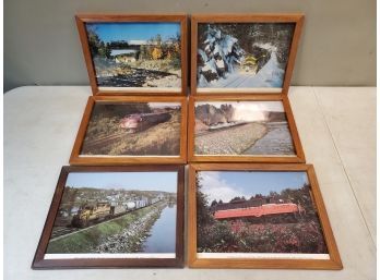 Set Of 6 Framed Railroad Pictures, 11' X 8.5' Each