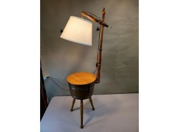 Vintage Covered Sewing Bucket Stand Bridge Lamp, Maple, 51'h X 18' X 13.25'