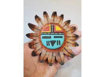 1999 Hopi-Tewa Pueblo Indian 'Da-Wa' Sun Refrigerator Magnet, T. Tewa, Old Oraibi, Az, Wood Fiber, 4.5'd