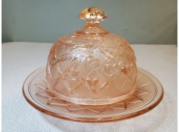 Vintage Mosser Pink Depression Glass Covered Butter Dish With Inverted Thistle Dome, 7'd X 5'h