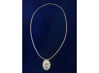 Lenox Porcelain & Gold Tone Pendant With Rose (1-1/8'H) On 14k Gold Filled Chain (19'L)