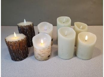 Lot Of Realistic Looking Battery Operated Pillar Candles, (4) Bark Patterned, All Working
