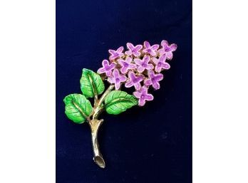 Rafaelian Enameled Gold Tone Lilac Flower Pin Brooch, Bright Purple & Green, 2-1/8'h