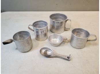 Vintage Lot Of Aluminum Measuring Cups & Spoons, 1/4 Teaspoon To 2 Cups, TACU Co. Wear-Ever