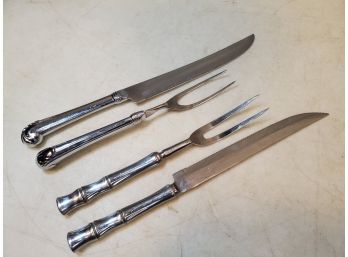 2 Stainless Steel Carving Sets, Knives & Forks, Carvel Hall USA Plain Edge 14'LOA & Other Serrated Edge 13.5'L