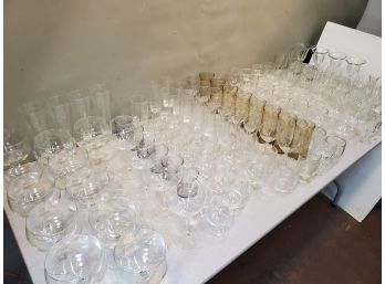 Very Large Lot Of Crystal & Glass Drinkware, Stemware, Barware, Estate Collection, 155 Pieces Total