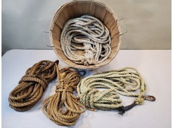 Vintage Basket Lot Of Rope, 4 Coils, (3) 1/2'D, (1) 3/8'D