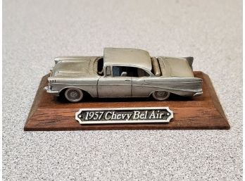 Rawcliffe Pewter 1957 Chevy Bel Air Pewter Car Figurine On Stand, 2.25'L Car, 3'l Stand, 1992 RC1227