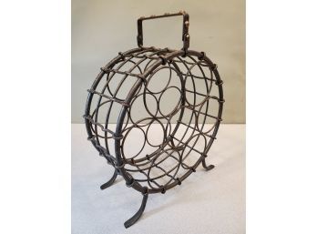Rustic Iron Cage Wine Rack, Portable With Handle, Industrial Style, 13'd X 6' Plus Handle