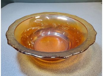 Antique Iridescent Marigold Carnival Glass Vegetable Bowl, Embossed Art Nouveau Floral Trellis, 8.5'd X 2.5'h