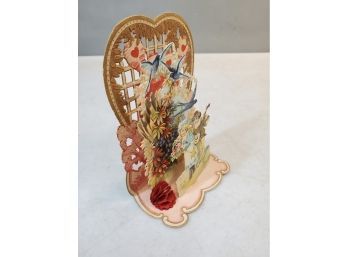 Antique Victorian Die Cut Valentine Greeting, Standing 3D 3 Layer, 5.75'h X 4'w X 2.25'd Opened Up
