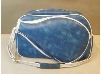 Vintage 2-racquet Racquetball Squash Sports Bag, Blue With White Trim, Vinyl, 17' X 10' X 7.5', Shoulder Strap