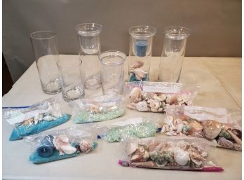 Tropical Votive Candle Making Lot, 6 Holders, 4 Cups, Turquoise Sand, Candles, Shells