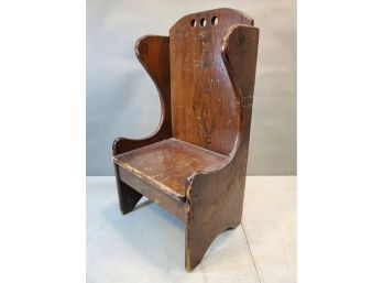 Vintage Pine Child's Seat Chair, 3 Finger Holes To Pick It Up, 14.5'w X 11'd X 27.25'h