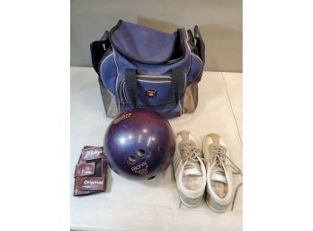 Ebonite Magnum Bowling Ball 8.2 Lbs, Blue Sparkle, With Bag, Brunswick Size 8 Shoes, Robby's Original Wrist...
