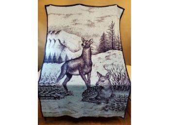 Doe & Fawn Blanket, Blue Tones, Positive & Negative Sides, 52.5' X 77', Made In Tunisia