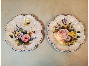 2 Vintage Lami Italy Floral Decorative Plates, Melmac Melamine, Crackle Design, 8.25'd