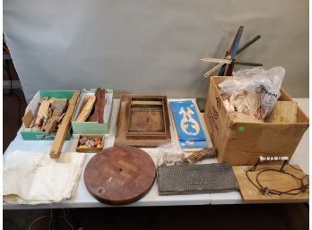 Large Lot Of Wooden Crafts Toy Projects & Parts, Salvaged Pieces