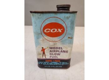 Vintage Cox Model Airplane Glow Fuel Tin, 1 Pint Can, For All Model Sports, Perhaps Half Full, 3.75x6.5x1.75