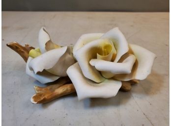 Vintage Golden Crown E&R Italy Porcelain Roses Flower Figurine, 7' X 3.5' X 3'h