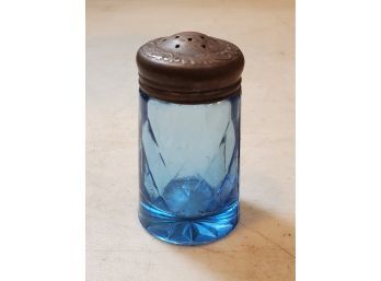 Antique Cobalt Blue Glass Shaker, Tarnished Cap, 3.25'h