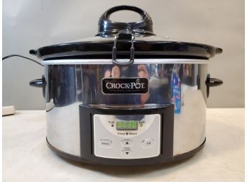 Crockpot Portable 6 Quart Slow Cooker With Locking Lid And Digital Timer, Stainless Steel & Black