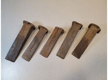 Lot Of 5 Vintage Steel Wood Splitting Wedges, Firewood Logging Tools, Up To 9.5'L