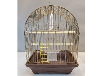 Vintage Hartz Bird Cage With Accessories, Brown Plastic & Gold Wire, 11.5'w X 9.5'd X 15'h Plus Hanger Handle
