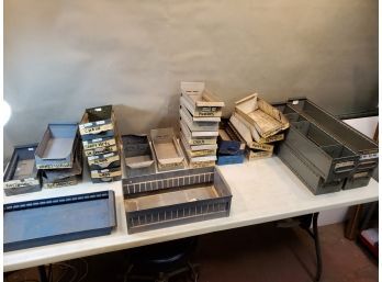 Mixed Lot Of 27 Metal Industrial Heavy Duty Parts Drawers, (21) 12' (2) 17' (4) 24' With Some Dividers