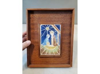 Vintage Framed Art Tile, The Holy Family (Jesus Mary Joseph) In The Manger, 8.25' X 10.5', 3.75' X 5.5' Tile