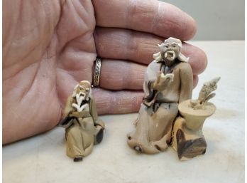 2 Hand Made Clay Confucius Miniature Figurines, Unmarked, 1.25' & 2.25'