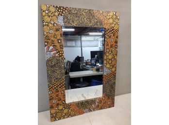 Vintage Hand Painted Custom Mirror, Contemporary Abstract Patterns, 20.5' X 29.75'