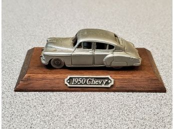 Rawcliffe Pewter 1950 Chevy Pewter Car Figurine On Stand, 2'L Car, 3'L Stand, 1992 RC1226