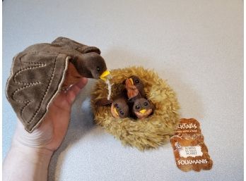 Folkmanis Folktails Robins In Nest Furry Folk Finger Puppet With Mother Robin Finger Puppet Set, Plush, Tag