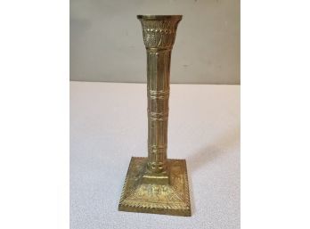 Ancient Egyptian Style Monolithic Column Candle Stick, Cast Brass, 8.5'h X 3.5'sq, French Empire