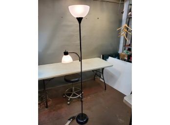 Modern Up/Down Floor Lamp, Torchiere With Gooseneck Task Lamp, White Plastic & Black Metal, 72'H X 12' Reach