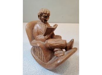 'Reading Man' Carved Wood Folk Art Sculpture, Signed Jose J. Pinal Mexico, 4.5' X 3' X 5'h