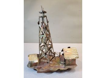 Vintage 1970s Oil Derrick Well Music Box, Copper Finished Steel Industrial Sculpture, 13'H X 10.5'L X 5'D
