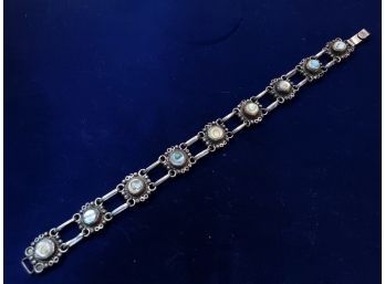 Vintage C.1940s Link Bracelet, Abalone Mother Of Pearl, Marked ART PLAT 925 PLATA Hecho En Mexico, 7'l