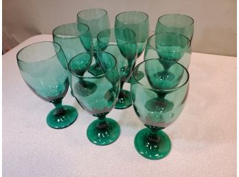 Set Of 9 Green Glass Water Goblets Drinkware, 7'H