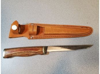 Sharp DF60 Fillet Knife & Leather Sheath, Custom Crafted Stainless Japan, Fine Wood Handle, 6' Blade 10.5'LOA