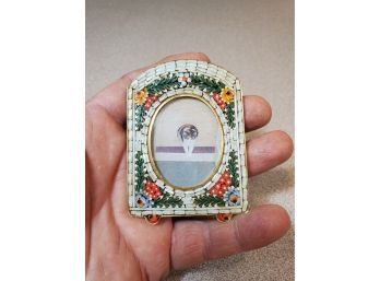 Vintage Micro Mosaic Picture Frame, Stone Wall With Flowers, Oval Opening, Brass Backing, 3'H X 2.25'W