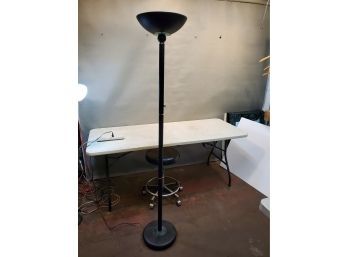 Compact Fluorescent Torchiere Floor Lamp, Black With Green Glass Disks, 3 Way Lighting, 71.5'h X 13'd
