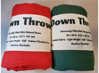 2 Hollander Down Throw Blankets, Sueded Fabric Lightweight Soft Indoor Outdoor Machine Washable, 50 X 58, Used