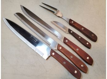 Set Of Alan Roberts Japanese Kitchen Cutlery, Stainless Steel, Wooden Handles, Full Tang, Fork