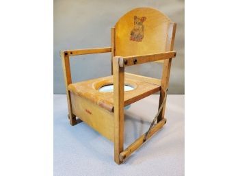 Vintage Folding Child's Potty Chair, Oak Hill, Fitchburg Mass, Folding Wooden, With Bowl, Toilet Training