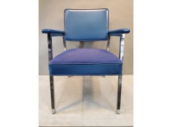 Vintage Steelcase Office Arm Chair, Blue Upholstered Chrome Metal Frame, 23'w X 24'd X 31.5'h, 17.5' Seat