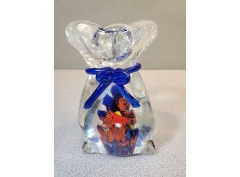 Art Glass Aquarium Bag With Tropical Fish Paperweight Sculpture, Probably Murano Venetian Glass, 6'h X 4'd