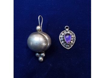 2 Sterling Silver Pendants, One Marked Mexico 925*, The Other With A Purple Stone Marked 925, 8.2g Total